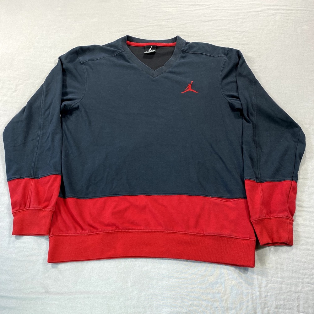 Nike Jordan Shirt Mens Mens Medium Black‎ Red V-Neck Tee Embroidered Pullover